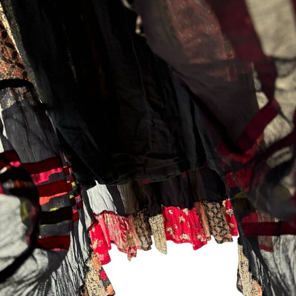 Sacred Threads Patchwork Ribbon Maxi Skirt One Size Elastic Waist Tie Lined Boho - Picture 14 of 16